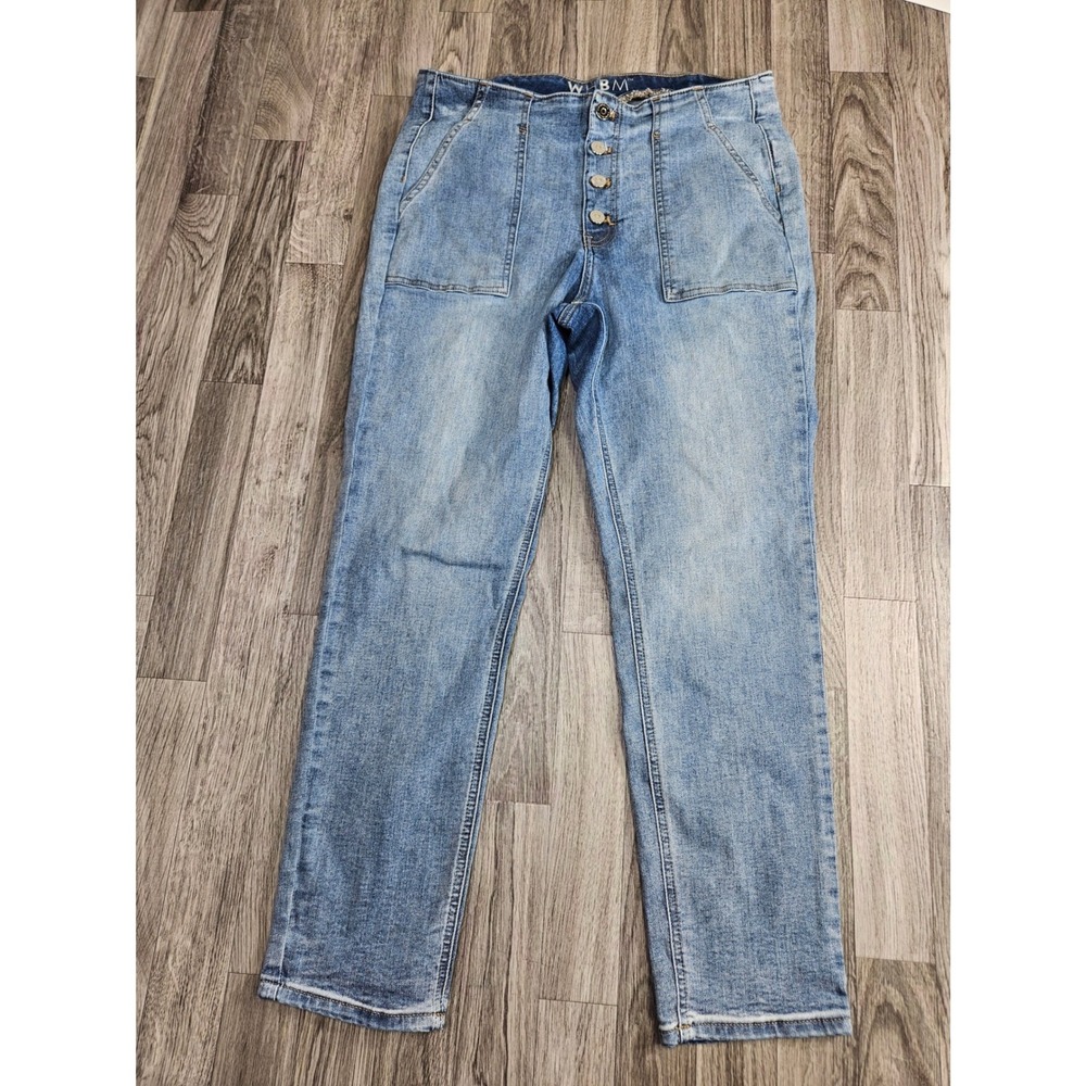 WHBM Slim Ankle Jeans Womens 12 Blue Button Fly Patch Utility Pockets Denim